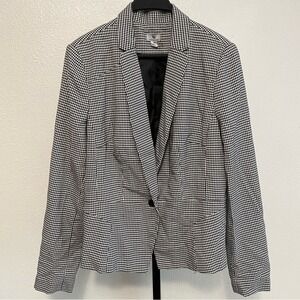 Women's Black & White Houndstooth Blazer 16 Academia Preppy Scholar Old Money